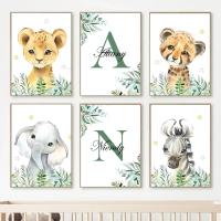 Póster de Animales de Dibujos Animados Pintura Personalizada de Lión Elefante en Lienzo - details 0