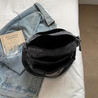 Bolso de hombro de mezclilla para mujer, bandolera de color sólido a la moda con correa ajustable, cierre de cremallera, forro de poliéster, bolso de viaje estilo coreano - details 15