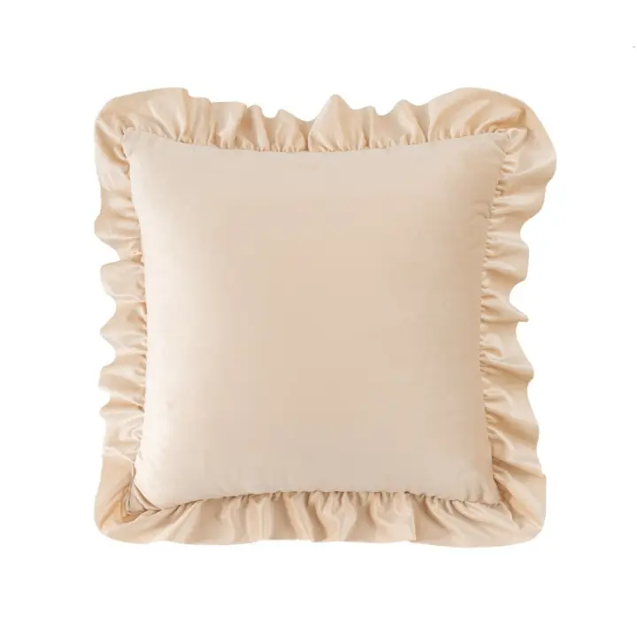 Funda de almohada suave con volantes de Color sólido, funda de almohada cuadrada Vintage, funda de cojín delicada de 45CM para sala de estar/oficina - 1