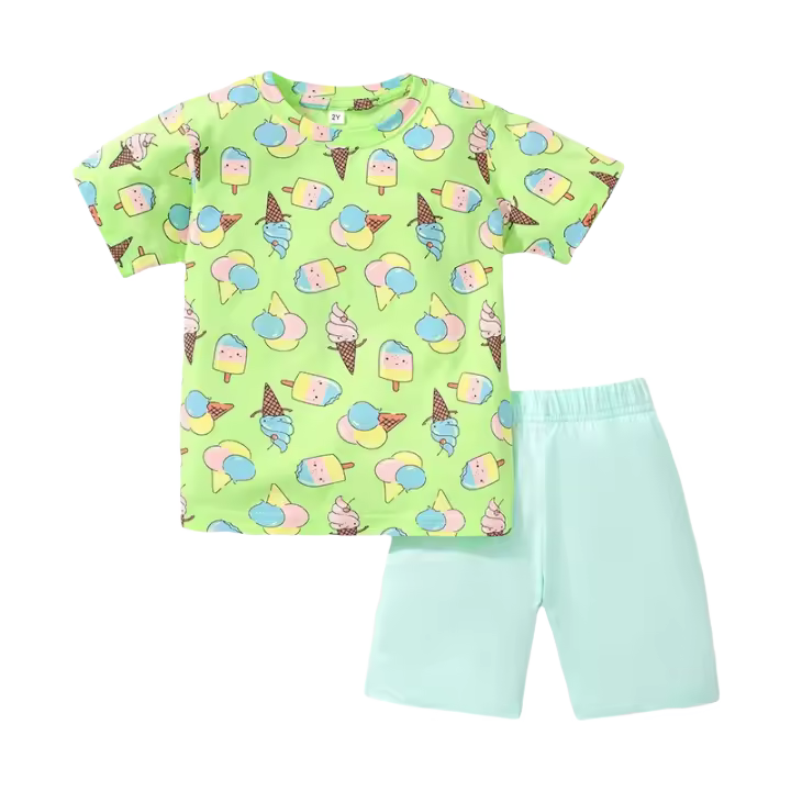 Traje de manga corta con estampado de punto para niños, algodón, verano, nuevo - 1