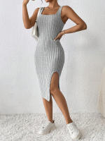 Vestido largo ajustado de Color liso con abertura, ropa a rayas, primavera y verano, novedad de 2024 - details 0