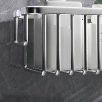 Cesta de ducha colgante plateada/negra/gris, a prueba de herrumbre con ganchos, estante colgante para baño, colgador de grifo de aluminio de gran capacidad para el hogar - details 1