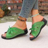 Nuevas zapatillas romanas, sandalias de plataforma con tacón inclinado para mujer, decoración de lazo, zapatos ligeros de talla grande para mujer - details 2