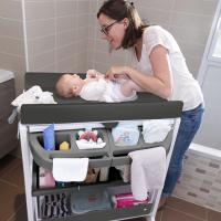 Bañera Cambiador Bebé 2 en 1, 0-12 M (máx 11 kg), Fácil de Mover 4 Ruedas con Freno, Múltiples Compartimentos Almacenamiento, Colchón Cambiador Acolchado, Fácil Drenaje, Gris Mist - details 6