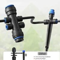 Gotero de nebulización de riego ajustable de plástico, 5 uds., 15cm, goteros de 8 agujeros de inserción rápida con estaca, herramienta de aspersor de 360 grados - details 1
