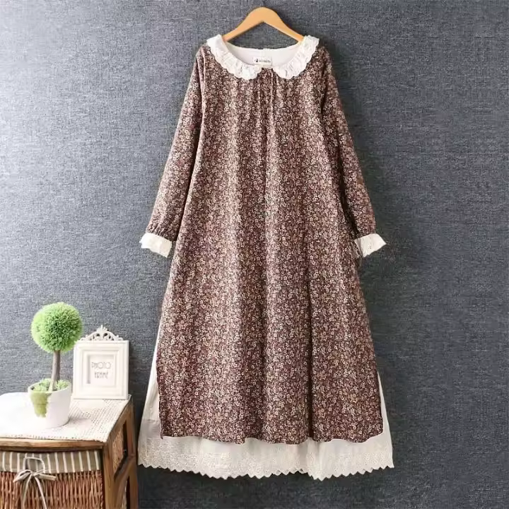 Estilo japonés Medi 2023 nuevo verano artístico Hipster con volantes ral algodón y en vestido suelto de manga larga Mujer - 1