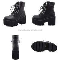 Dropshipping Logo estilo gótico tacones altos zapatos de mujer botas de suela gruesa con cremallera lateral grande - details 9