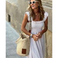 BUNO-Vestido largo acampanado con cuello cuadrado sin mangas a cuadros para mujer, vestido informal de verano para vacaciones y playa - details 9