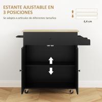 Cocina con ala abatible Carrito de cocina Mueble auxiliar de cocina con ruedas 2 puertas Cajón Especiero Toallero y estante ajustable 106x42x87 cm Negro y Roble - details 4
