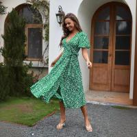 Verde 2025 Nuevos Vestidos Largos de Mujer con Estampado Explosivo, Cuello en V y Cintura Alta - details 5