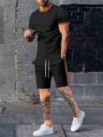 Conjunto Casual de Verano para Hombres Camiseta de Manga Corta con Patrón de Abyes y Pantalones Cortos con Cordón Light Brown y Blanco Perfecto Regalo para Él - details 4