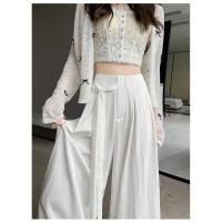 Pantalones de Pierna Ancha de Tencel Encaje Alto Cintura, Ajuste Suelto, Estilo de Verano, Mangas Largas - details 17