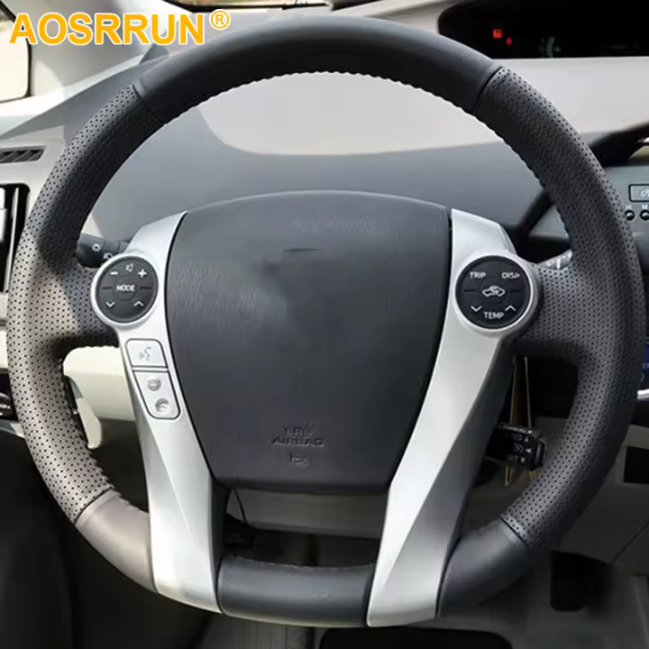 Protector de cuero cosido a mano para volante de coche, accesorios para Toyota Prius 2009-2015 Aqua 2014 - 1