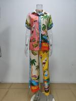 Conjunto de dos piezas de mujer de moda de manga larga con cuello de camisa informal con grafiti personalizado 2025 - details 16