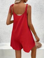 Mono informal sin mangas para mujer: mezcla ligera, color beige sólido con correas ajustables y detalles de botones, atuendo versátil para todas las estaciones para atuendo informal, ropa informal de verano |   Mono sin mangas |   Mono ligero - details 1