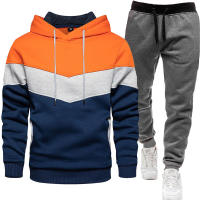 Sudadera de tres colores para hombre, traje deportivo informal de moda, Top con capucha de empalme, pantalones, traje de dos piezas, primavera y otoño - details 10