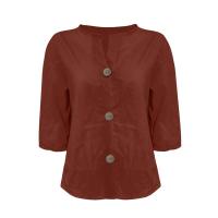 Camiseta de verano "Mujer 2025 con cuello en V, lino y algodón, holgada y transpirable, estilo boho-chic - Moda informal y elegante" "Mujer con cuello en V, algodón, transpirable, - Moda" - details 11