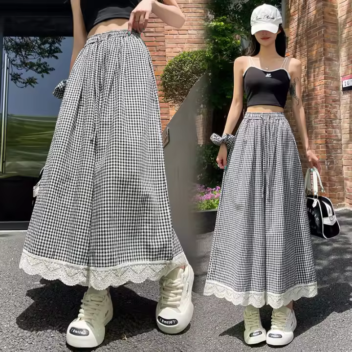 Pantalones Casuales de Encaje Estilo Completo de Pierna Ancha Culottes de Verano para Mujeres - 1