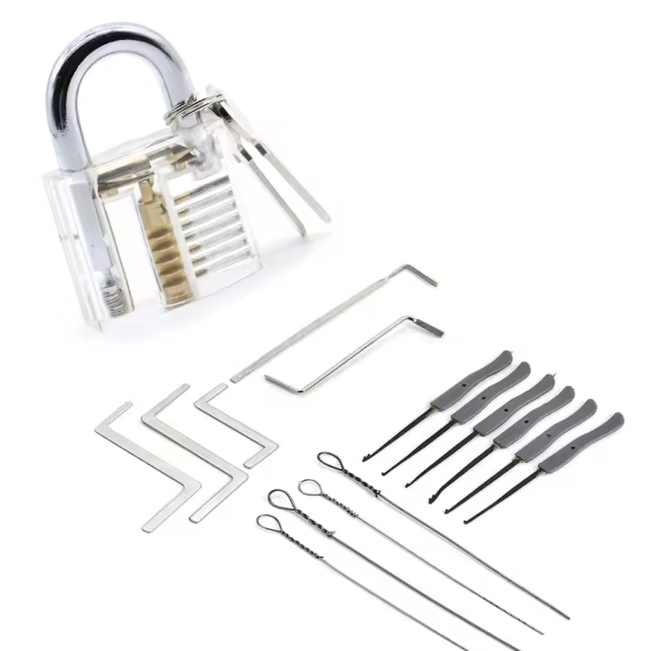 KAK-15 piezas Juego de Herramientas de cerrajero con candado de práctica, herramientas de recolección de cerradura de acero inoxidable, llave extractora de llave rota - 1