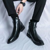 Botas puntiagudas de moda de negocios de cuero suave clásico para hombres, pantalones cortos casuales de estilo británico de caña alta - details 10