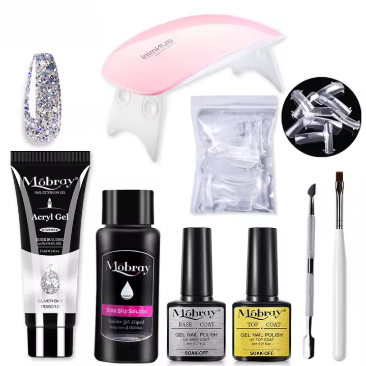 Set de Gel para Uñas de 4 Partes Kit de Arte de Uñas Acrílicas con Lámpara Mini - 1