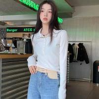 Jerseys de punto de manga larga para mujer, suéteres con botones de calle alta Y2K, Tops de fondo acanalados grises Vintage, Otoño e Invierno - details 3