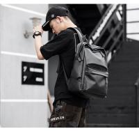Mochila de viaje de cuero de PU para hombres, mochila escolar de negocios de color sólido, moda, bolso de hombro de cuero, tendencia de moda, viaje casual, mochila de computadora, estudiante - details 4
