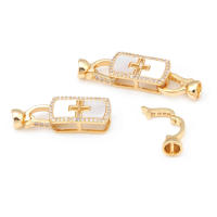 2 juegos de conectores de latón y circonita y concha de Color dorado de 18K para collares, cierres de pulsera, suministros para fabricación de joyas, accesorios Diy - details 25