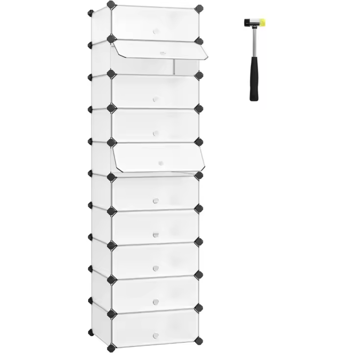Zapatero Modular con 10 Compartimentos Estantería DIY de Plástico con Puerta Blanco LPC10W - 1