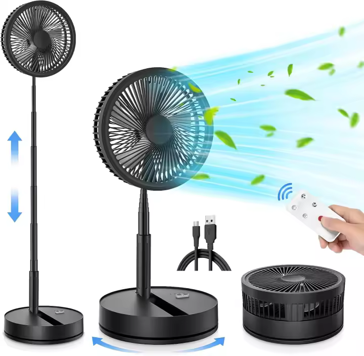 Ventilador de pie oscilante plegable portátil, batería recargable de 7200mAh, Control remoto USB, ventilador de suelo de escritorio silencioso para el hogar y la Oficina - 1