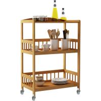 Carro de almacenamiento de alimentos, trolley de 3 niveles/madera natural/puede almacenar utensilios de cocina - details 0