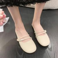 Baotou media zapatillas mujer desgaste exterior, verano nueva noche de hadas viento fondo plano sin tacón persona perezosa zapatos de un pie - details 3