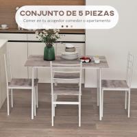 Juego de Comedor de Madera Natural y Blanco 5 Piezas de Mesa y Sillas con Patas de Acero para Cocina y Restaurante - details 2