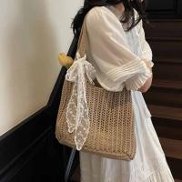 Con cinta de encaje, bolso tejido de Color sólido, bolso de mano, bolso de playa, bolso de playa con agujeros, bolso de hombro hueco de gran capacidad, compras - details 11