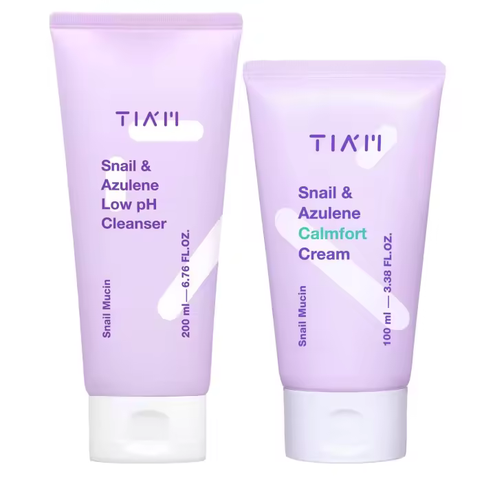 TIAM Daily Soothing Duo: limpiador de pH bajo con azuleno de caracol y crema calmante, set coreano para el cuidado de la piel - 1