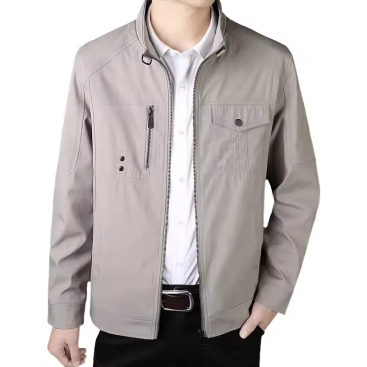 Ligera Chaqueta de Primavera para Hombres Ajuste Delgado, Corte Casual, Material de Poliéster, Cierre de Crema, Ideal para Trabajo y Uso al Aire Libre - 1