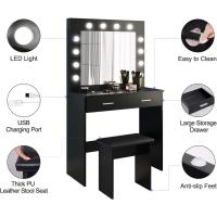Maquillaje con Hollywood LED Espejo 2 Cajones Grans y Taburete 80x40x140cm (Gris) - details 8