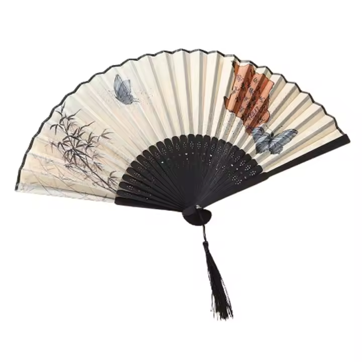 Abanico artístico artesanal, abanico de mariposa plegable Retro, abanico portátil de estilo chino con borlas, abanico fresco de bambú para decoración del hogar - 1