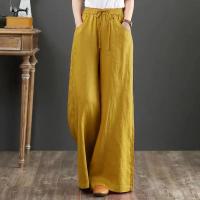 Pantalones de Pierna Ancha de Algodón Lineno Cintura Suelta, Elástica, Estilo Callejero para Mujeres 2023 - details 5