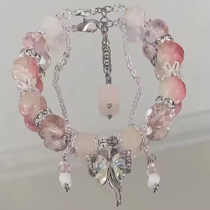 Pulsera de Cristal con Cuentas Sencillas Estilo Coreano con Flores de Pato y Plumas - 1