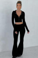 Conjunto de dos piezas de moda para mujer, Top con capucha, pantalones informales, ajustados, primavera - details 14