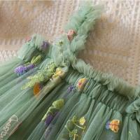 Vestido de malla para niña, niña de verano cubierto con bordado de flores, malla con tirantes verdes, vestido de princesa de playa - details 3