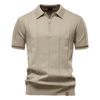 Camisa Polo Deportiva Para Hombre AIOPESON Color Sólido Con Cierre De Cremallera Ajustada Para Oficina Y Social Transpirable Polyester Viscosa - details 16