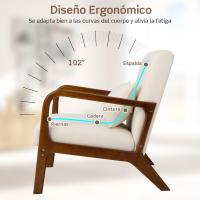 Silla Moderna de Madera, Butaca de Salon con Almohada Lumbar, Almohadillas de Fieltro Antideslizantes, Sillón de Lectura Tapizado en Tela, 79 x 65 x 77 cm (Beige) - details 3