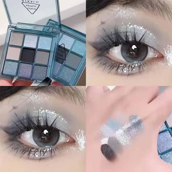 Paleta de Sombras de Ojos Ahumadas Punk Dark 9 Colores: Negro, Morado, Perla Brillante, Tono Tierra - 1