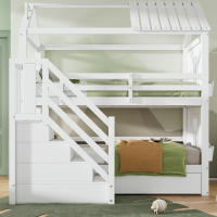 Cama de Almacenamiento para Niños Multifuncional, Escalera de Almacenamiento, Cajones, Espacio de Almacenamiento Extra Grande Sin Colchón, Pino, MDF, Blanco - details 3