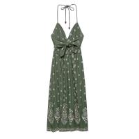 PB&ZA2025 elegante vestido largo con tirantes, cuello en V, estampado bordado y temperamento, ropa de mujer. - details 2