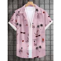 Camisa casual de manga corta con botones de albahaca rosa para hombre, playa con camisa estilo hawaiano - details 10