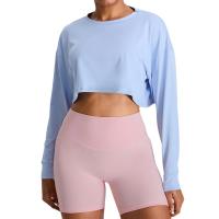 Top deportivo de manga larga corta para mujer, ropa deportiva holgada informal con cuello redondo y cintura alta para Yoga - details 4
