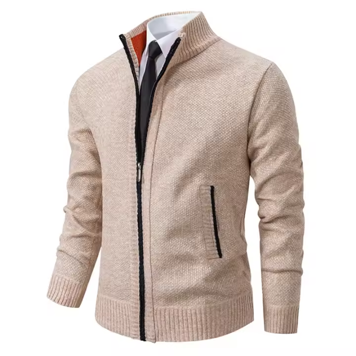 Otoño/Invierno Chaqueta Deportiva Casual Hombre, New Jersey , Color sólido, Cuello alzado, Cálido, Clip con cierre de cremallera, Cardigan Hombre, Chaqueta Moda Cuello alzado Jersey - 1